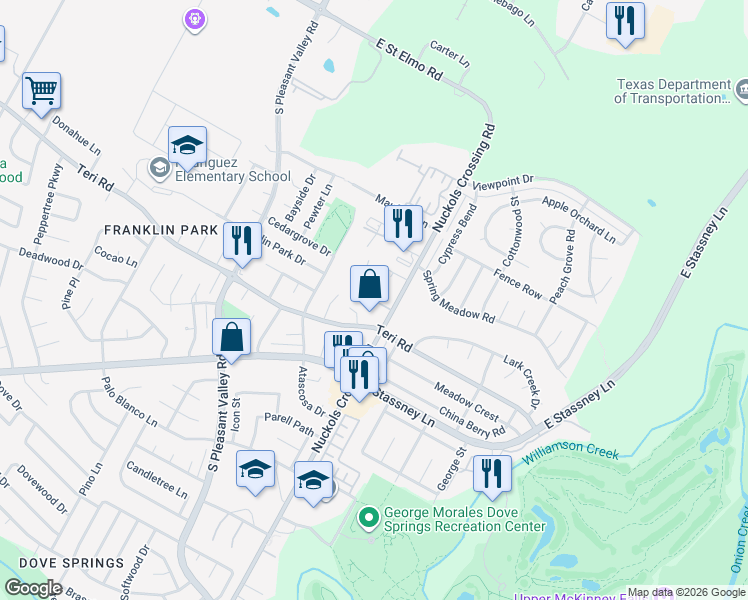map of restaurants, bars, coffee shops, grocery stores, and more near 35 Nuckols Court in Austin