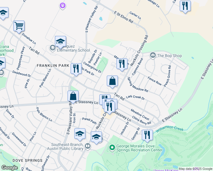 map of restaurants, bars, coffee shops, grocery stores, and more near 35 Nuckols Court in Austin