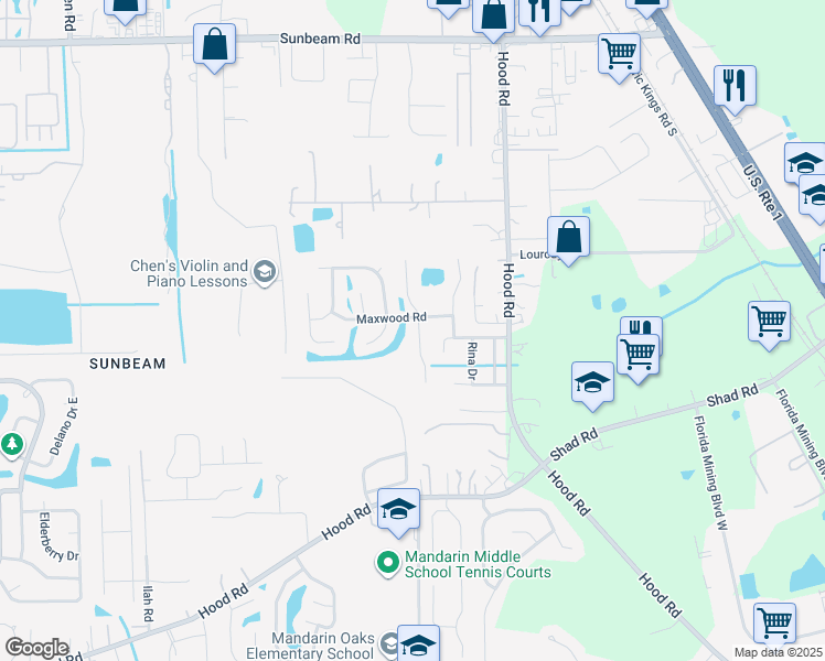 map of restaurants, bars, coffee shops, grocery stores, and more near 4922 Maxwood Road in Jacksonville