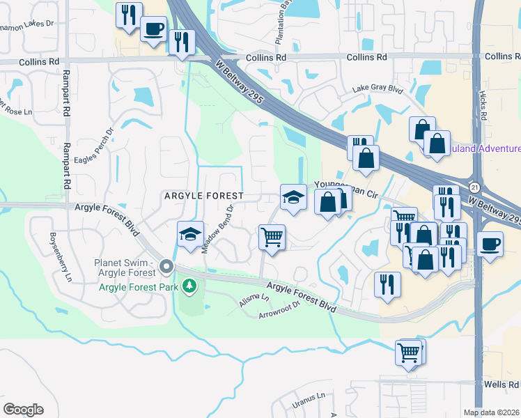 map of restaurants, bars, coffee shops, grocery stores, and more near 8321 Sunflower Court in Jacksonville