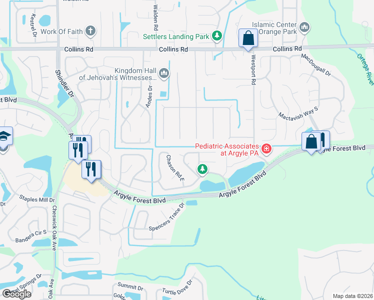 map of restaurants, bars, coffee shops, grocery stores, and more near 8183 Sarcee Trail in Jacksonville