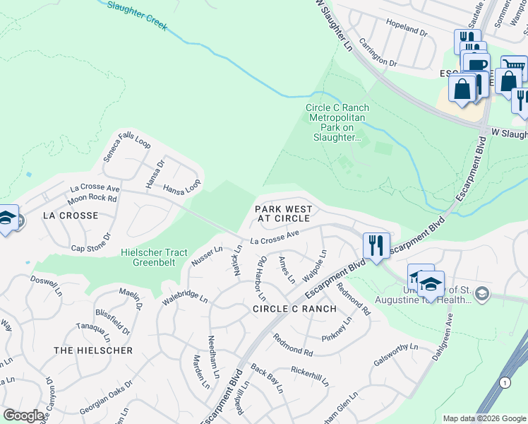 map of restaurants, bars, coffee shops, grocery stores, and more near 6407 Tasajillo Trail in Austin