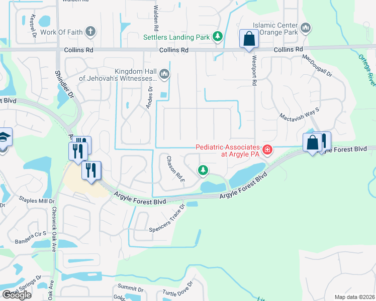 map of restaurants, bars, coffee shops, grocery stores, and more near 8183 Sarcee Trail in Jacksonville