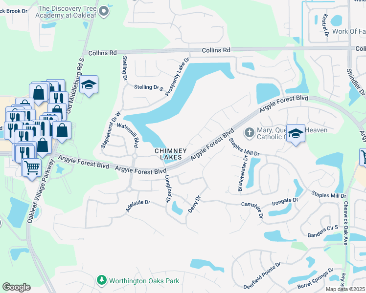 map of restaurants, bars, coffee shops, grocery stores, and more near 9245 Fallsmill Drive in Jacksonville