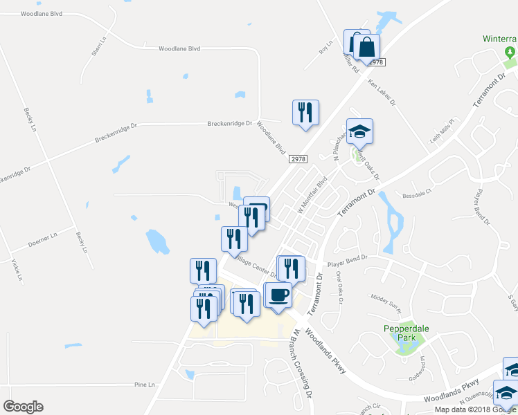 map of restaurants, bars, coffee shops, grocery stores, and more near 30680 Farm to Market Road 2978 in Magnolia
