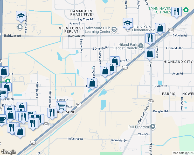 map of restaurants, bars, coffee shops, grocery stores, and more near 2629 Canal Avenue in Panama City