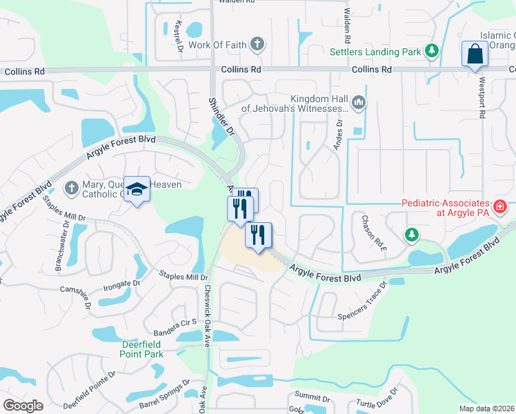 map of restaurants, bars, coffee shops, grocery stores, and more near 8543 Chadwell Court in Jacksonville