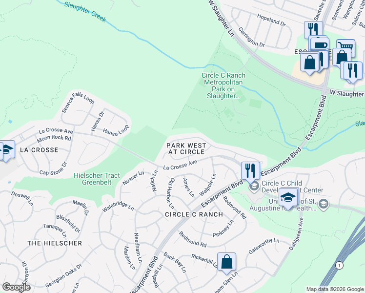 map of restaurants, bars, coffee shops, grocery stores, and more near 6407 Tasajillo Trail in Austin