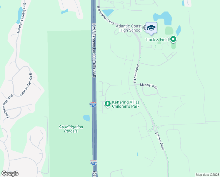 map of restaurants, bars, coffee shops, grocery stores, and more near East Beltway 295 in Jacksonville