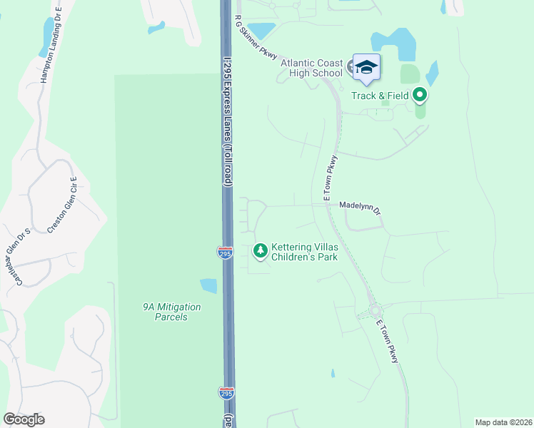 map of restaurants, bars, coffee shops, grocery stores, and more near East Beltway 295 in Jacksonville