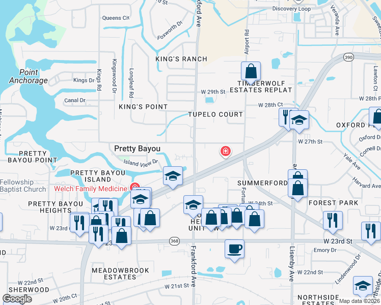 map of restaurants, bars, coffee shops, grocery stores, and more near 2615 Frankford Avenue in Panama City