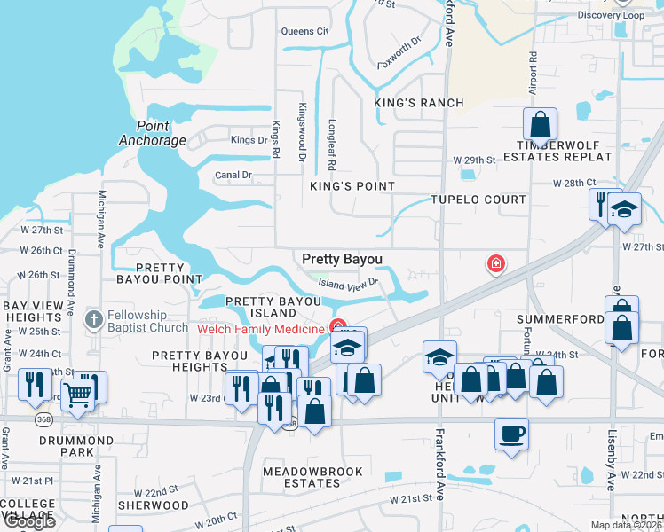 map of restaurants, bars, coffee shops, grocery stores, and more near in Pretty Bayou