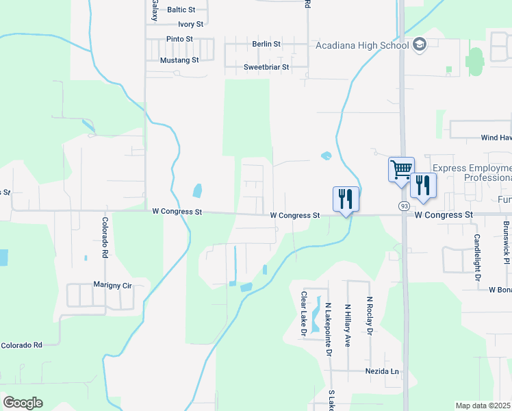 map of restaurants, bars, coffee shops, grocery stores, and more near 5000 West Congress Street in Lafayette