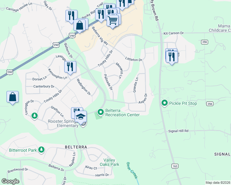 map of restaurants, bars, coffee shops, grocery stores, and more near 140 Palisade Drive in Austin