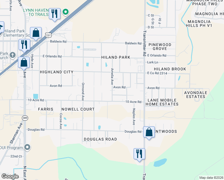 map of restaurants, bars, coffee shops, grocery stores, and more near 2631 Amelia Avenue in Panama City