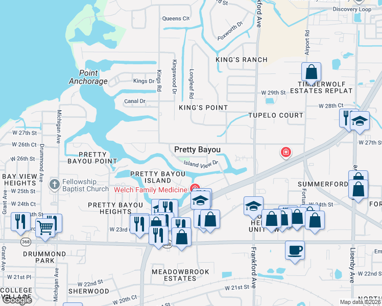 map of restaurants, bars, coffee shops, grocery stores, and more near in Pretty Bayou