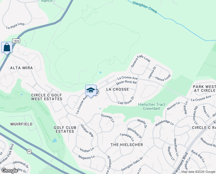 map of restaurants, bars, coffee shops, grocery stores, and more near 7504 Moon Rock Road in Austin