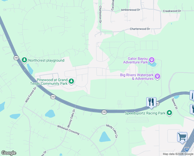map of restaurants, bars, coffee shops, grocery stores, and more near 22140 Juniper Crossing Drive in Roman Forest