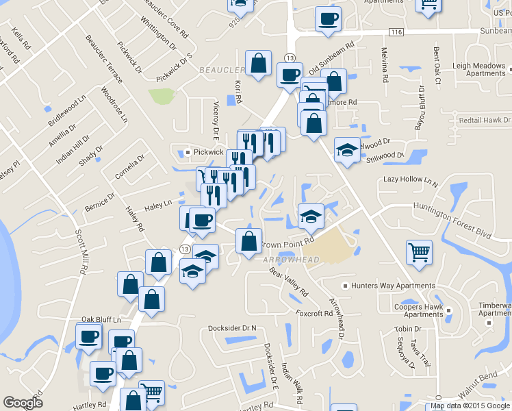 map of restaurants, bars, coffee shops, grocery stores, and more near 9946 Moorings Drive in Jacksonville