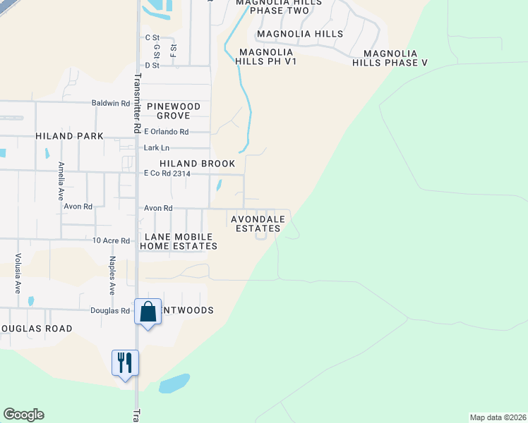 map of restaurants, bars, coffee shops, grocery stores, and more near 2647 Avondale Court in Panama City