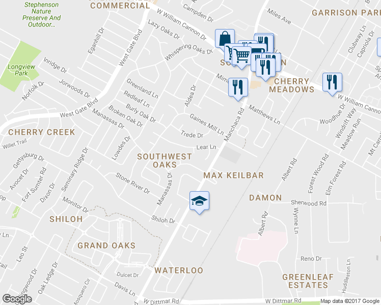 map of restaurants, bars, coffee shops, grocery stores, and more near 7502 Arboleda Cove in Austin