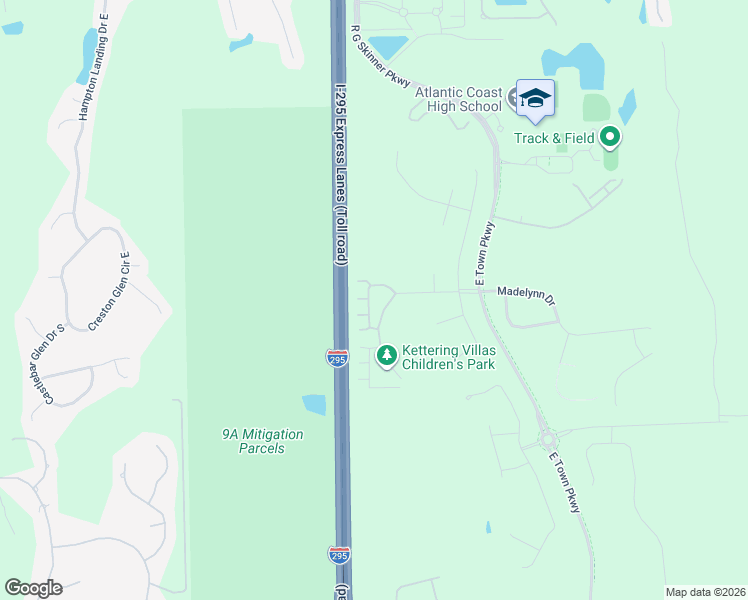 map of restaurants, bars, coffee shops, grocery stores, and more near East Beltway 295 in Jacksonville