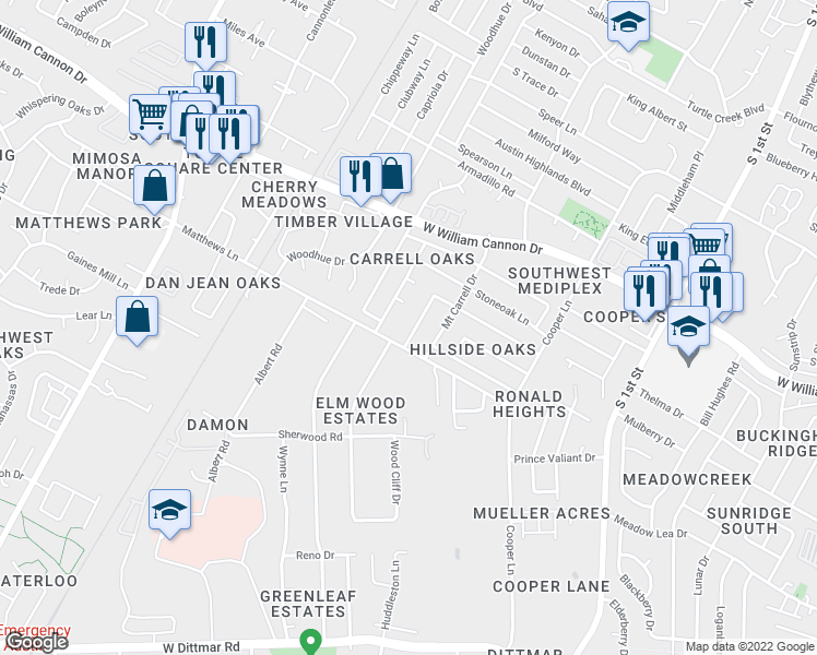 map of restaurants, bars, coffee shops, grocery stores, and more near 7106 Crosswood Drive in Austin