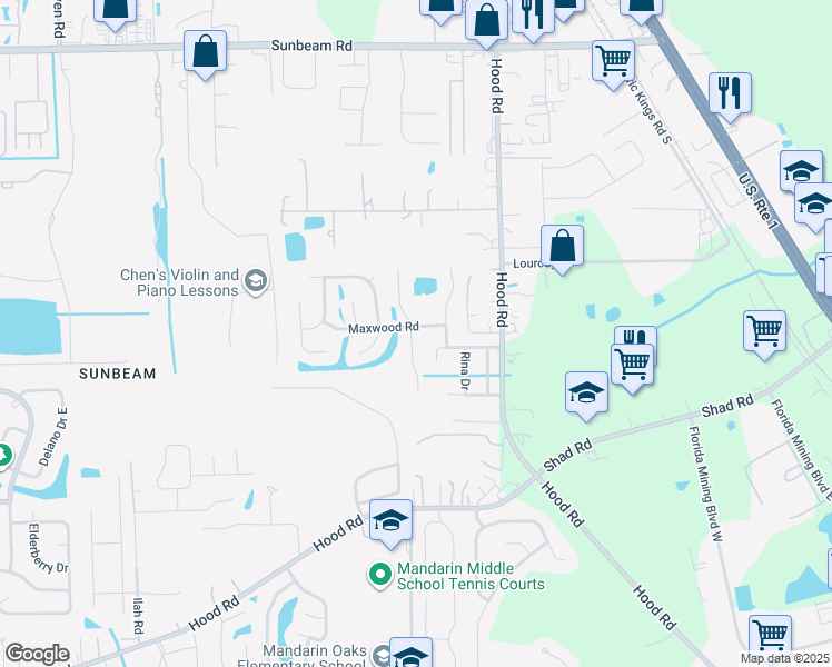 map of restaurants, bars, coffee shops, grocery stores, and more near 4922 Maxwood Road in Jacksonville