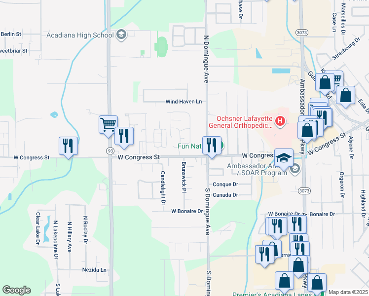 map of restaurants, bars, coffee shops, grocery stores, and more near 4620 West Congress Street in Lafayette
