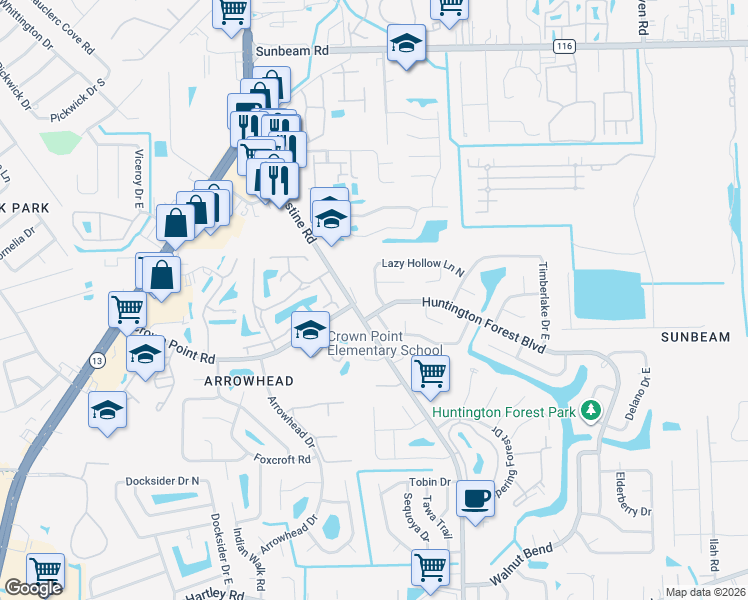map of restaurants, bars, coffee shops, grocery stores, and more near 9936 Lazy Hollow Lane in Jacksonville