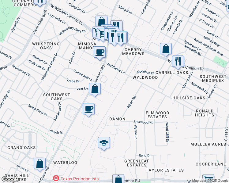 map of restaurants, bars, coffee shops, grocery stores, and more near 1733 Constantino Circle in Austin