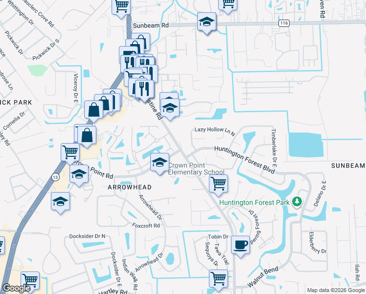 map of restaurants, bars, coffee shops, grocery stores, and more near 9936 Lazy Hollow Lane in Jacksonville