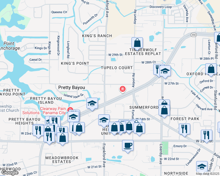 map of restaurants, bars, coffee shops, grocery stores, and more near 1919 West 27th Street in Panama City