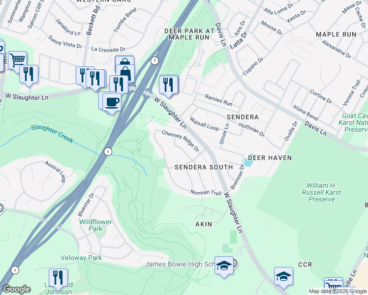 map of restaurants, bars, coffee shops, grocery stores, and more near 4705 Tello Path in Austin