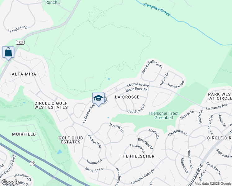 map of restaurants, bars, coffee shops, grocery stores, and more near 7504 Moon Rock Road in Austin