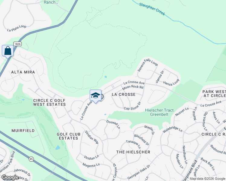 map of restaurants, bars, coffee shops, grocery stores, and more near 7504 Moon Rock Road in Austin