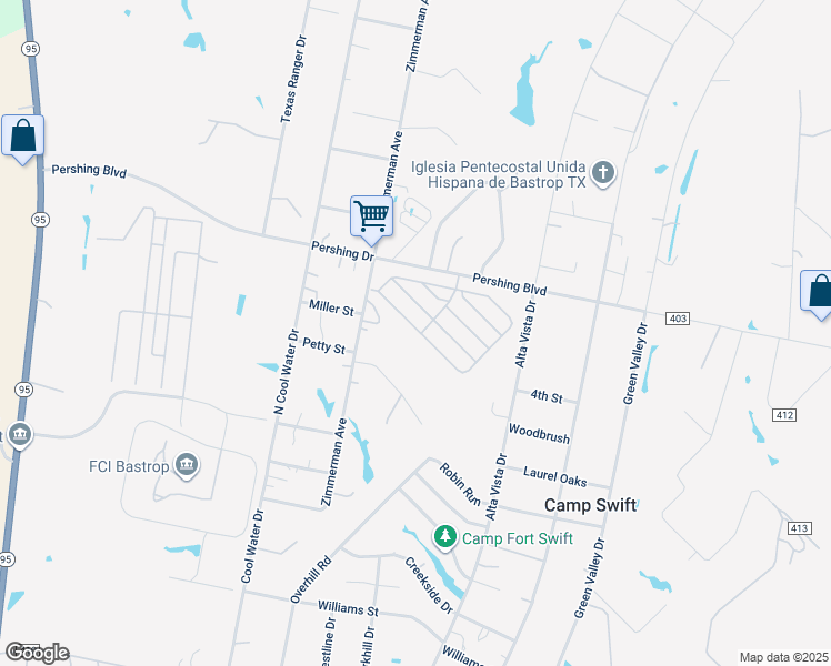 map of restaurants, bars, coffee shops, grocery stores, and more near 133 Guadalupe Street in Bastrop