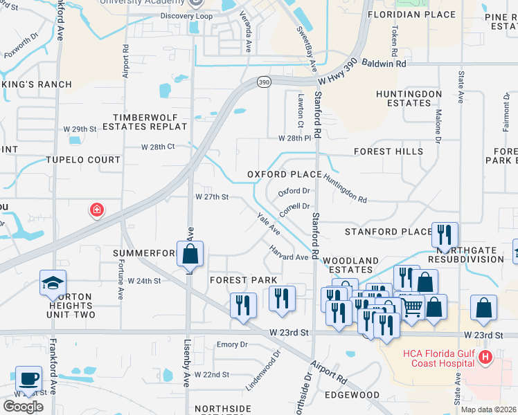 map of restaurants, bars, coffee shops, grocery stores, and more near 1109 Amherst Rd in Panama City