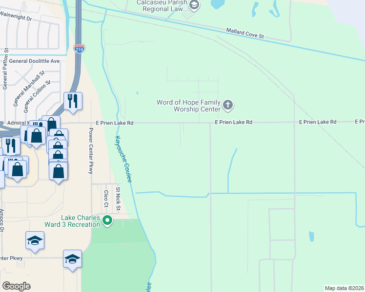 map of restaurants, bars, coffee shops, grocery stores, and more near 3331 Carver Road in Lake Charles