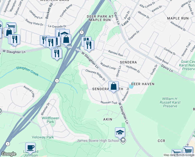 map of restaurants, bars, coffee shops, grocery stores, and more near 4705 Tello Path in Austin