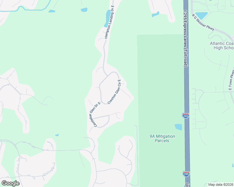 map of restaurants, bars, coffee shops, grocery stores, and more near 10538 Creston Glen Circle East in Jacksonville