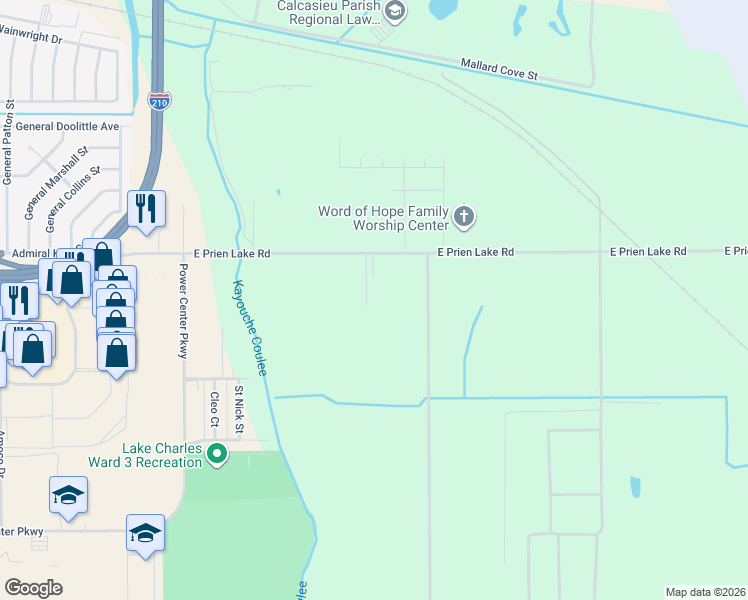 map of restaurants, bars, coffee shops, grocery stores, and more near 3331 Carver Road in Lake Charles
