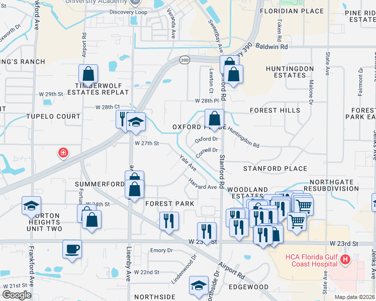 map of restaurants, bars, coffee shops, grocery stores, and more near 1109 Amherst Road in Panama City