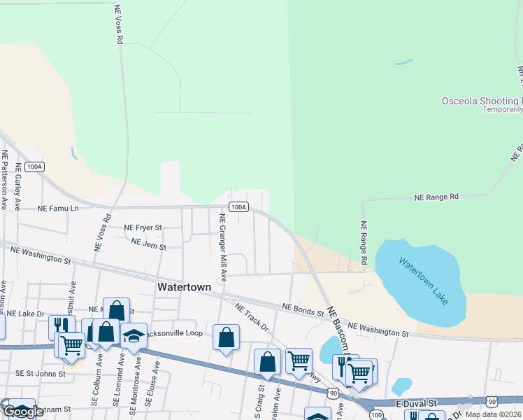 map of restaurants, bars, coffee shops, grocery stores, and more near 117 Northeast Treasure Court in Lake City