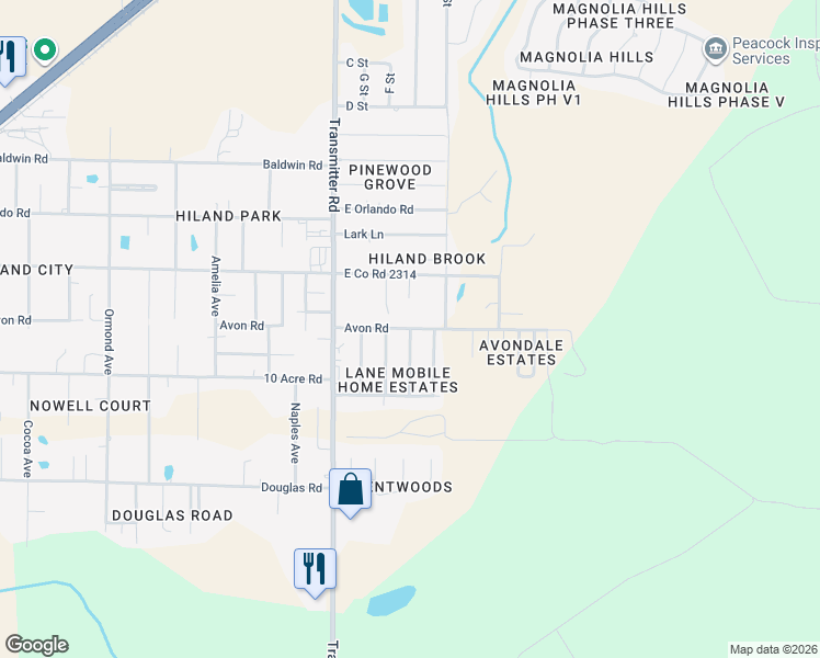 map of restaurants, bars, coffee shops, grocery stores, and more near 3617 Avon Road in Panama City