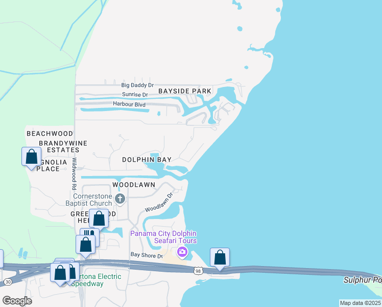 map of restaurants, bars, coffee shops, grocery stores, and more near 6414 Dolphin Shores Drive in Panama City Beach