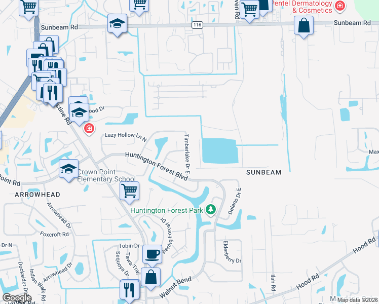 map of restaurants, bars, coffee shops, grocery stores, and more near 9917 Timberlake Drive East in Jacksonville