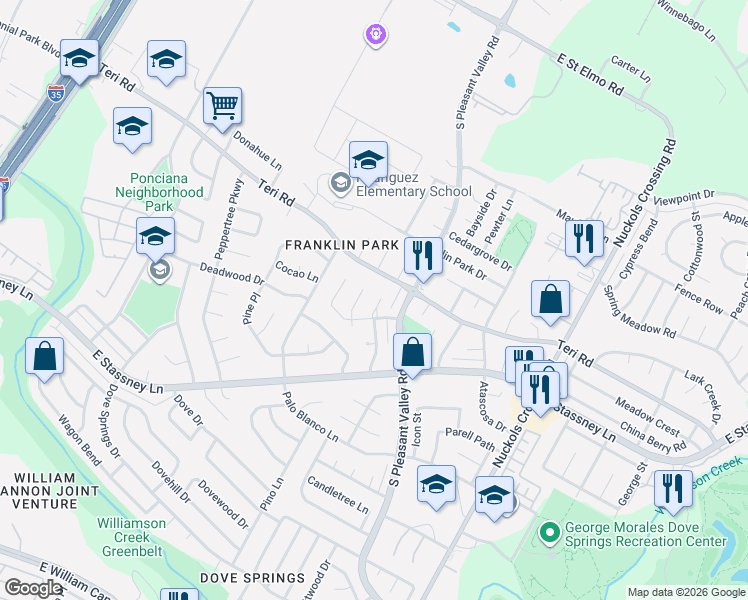 map of restaurants, bars, coffee shops, grocery stores, and more near 5208 Village Trail in Austin