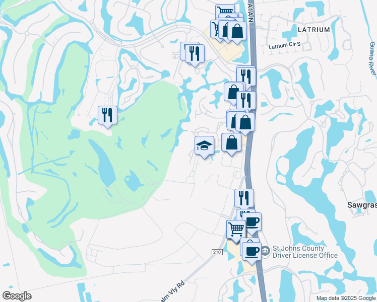 map of restaurants, bars, coffee shops, grocery stores, and more near 180 Veracruz Drive in Ponte Vedra Beach