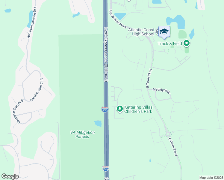 map of restaurants, bars, coffee shops, grocery stores, and more near East Beltway 295 in Jacksonville